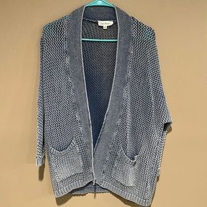 Cloud Chaser Faded Navy and White Open Knit Cardigan. 100% Cotton. Size Medium.
